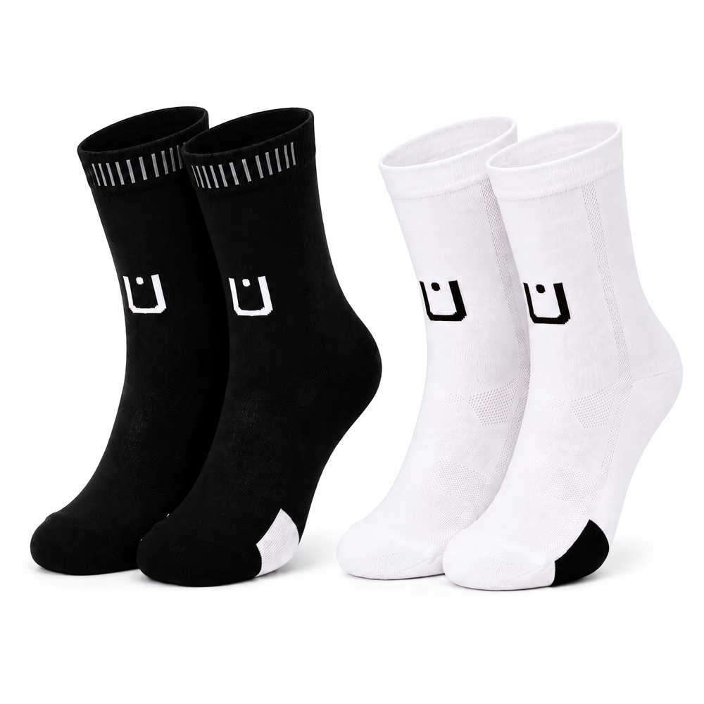 NWT MURR Performance Cycling Socks 2-Pack Black White Unisex Size 37-43 Athletic